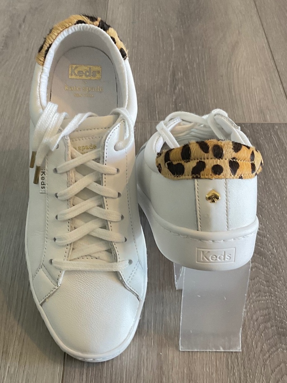 KEDS X KATE SPADE NEW YORK Ace Leather & Leopard-Print Calfhair Sneakers Sz 8